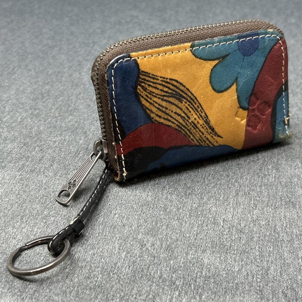 Patricia Nash Italian Leather Zip Around ID Card Coin Wallet Keychain Multicolor